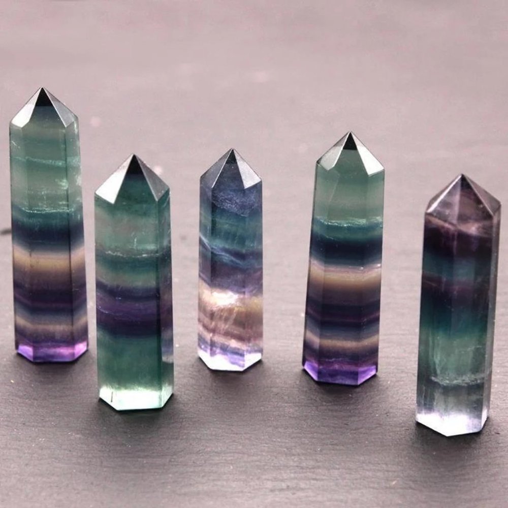 3'' Rainbow Fluorite Point Obelisk Natural Crystal Gemstone Tower Wand Home Deco